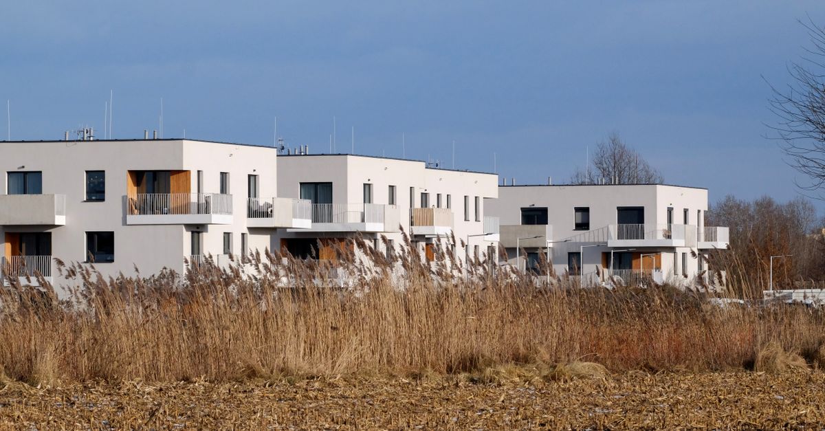 White modern apartments against a natural background during winter.