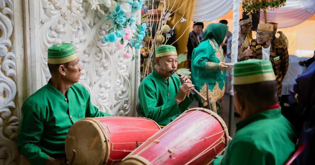 Musicians perform at a traditional wedding ceremony in Kendari, Southeast Sulawesi, Indonesia.